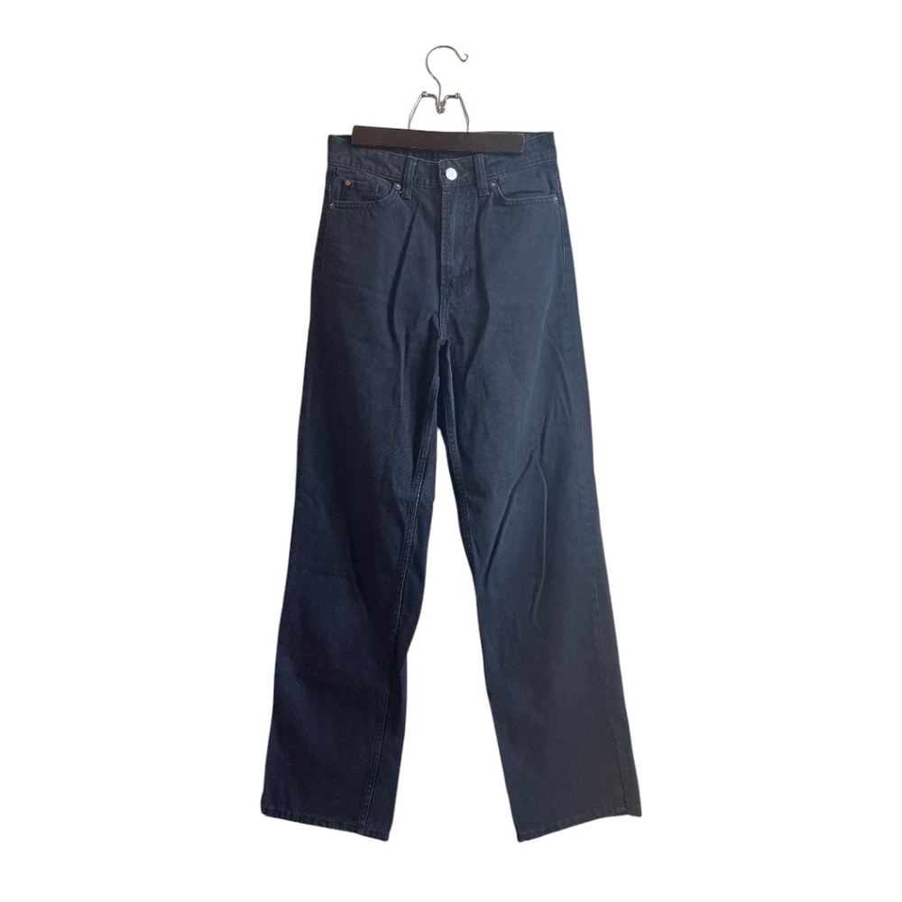 High Rise Black Loose Straight Leg Jean with Split Hem